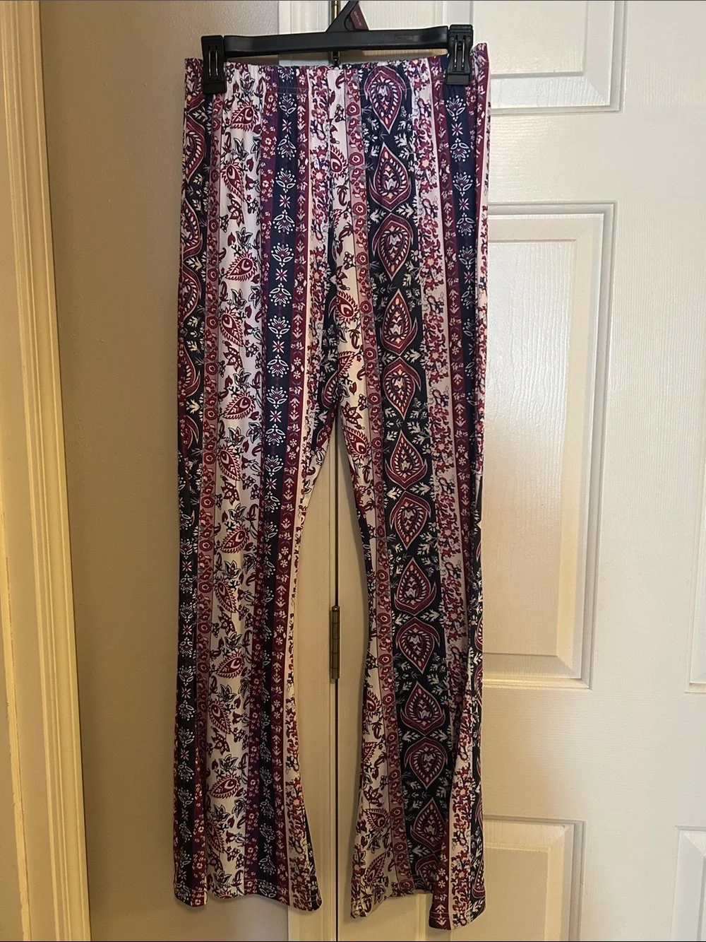 Boho Printed Palazzo Pants in Navy & Burgundy